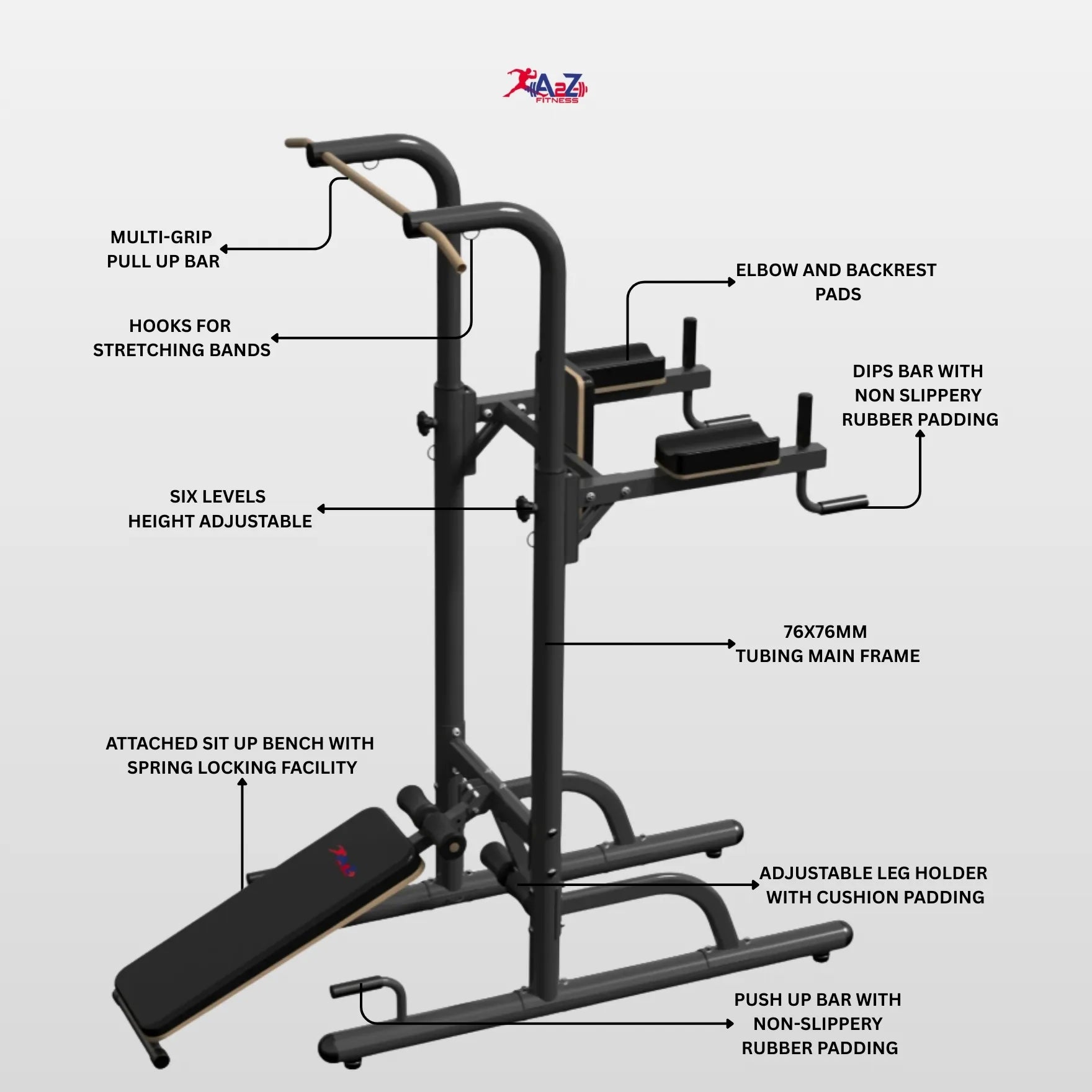 A2Z-7711 Pull up bar with Sit-up bench with 76x76 Tubing – A2Z Fitness
