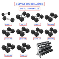 Hex Dumbbells with 3 levels Dumbbell Rack (275kg)