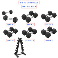 Hex Dumbbells with Vertical Dumbbell Rack (105kg)