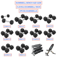 Hex Dumbbells with 3 levels Dumbbell Rack and Dumbbell Bench A2Z-1229 (275kg)