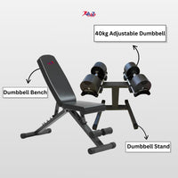 40Kg Adjustable with Stand & Bench (40Kg adjustable Dumbbell + Stand + Bench)