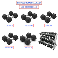 Hex Dumbbells with 3 levels Dumbbell Rack (300kg)