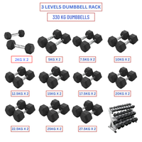 Hex Dumbbells with 3 levels Dumbbell Rack (330kg)