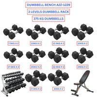 Hex Dumbbells with 3 levels Dumbbell Rack and Dumbbell Bench A2Z-1229 (375kg)