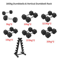 Hex Dumbbells with Vertical Dumbbell Rack ( 160KG )