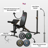 Adjustable Barbell Rack with Bench – Packs 100kg High Grade Bumper Plate 750LB Barbell & Stainless steel clips
