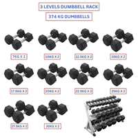 Hex Dumbbells with 3 levels Dumbbell Rack (374kg)
