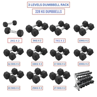 Hex Dumbbells with 3 levels Dumbbell Rack (328kg)