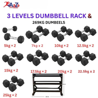 Hex Dumbbells with 3 levels Dumbbell Rack (269KG)