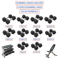 Hex Dumbbells with 3 levels Dumbbell Rack and Dumbbell Bench A2Z-1229 (324kg)