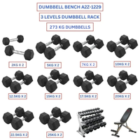 Hex Dumbbells with 3 levels Dumbbell Rack and Dumbbell Bench A2Z-1229 (273kg)