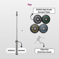 100KG Barbell & Crumbed Bumper Plate – Packs 100kg Crumbed Bumper Plate 1000 Pound Barbell & Stainless steel clips