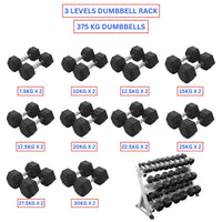 Hex Dumbbells with 3 levels Dumbbell Rack (375kg)