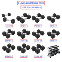 Hex Dumbbells with 3 levels Dumbbell Rack (325kg)