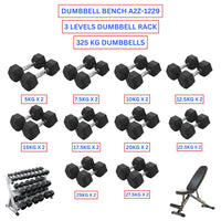 Hex Dumbbells with 3 levels Dumbbell Rack and Dumbbell Bench A2Z-1229 (325kg)
