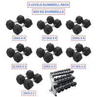 Hex Dumbbells with 3 levels Dumbbell Rack(420kg)