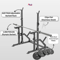 Adjustable Barbell Rack A2Z-7318 - 60kg Black High Elastic Bumper Plates 700LB Barbell & Stainless steel clips